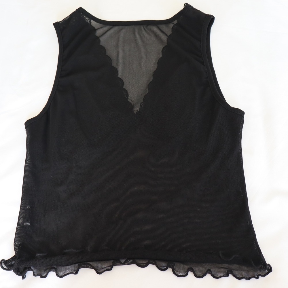 Black Sheer Lace Tank Top V-Neck Women's XS/S Minimalist Layering Chic - Picture 6 of 6